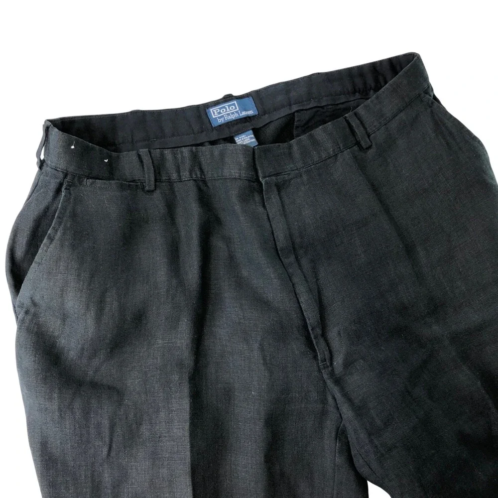 VTG Polo Ralph Lauren 100% Linen Trousers Pants Mens 38x32 Black Beach Wedding